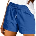 thumbnail image 3 of VBVC Women's Drawstring Elastic Waist Shorts,Straight Leg Breathable Shorts For Women,Ladies Summer Casual Comfy Hiking Shorts with Pockets,Blue,S-2XL, 3 of 7