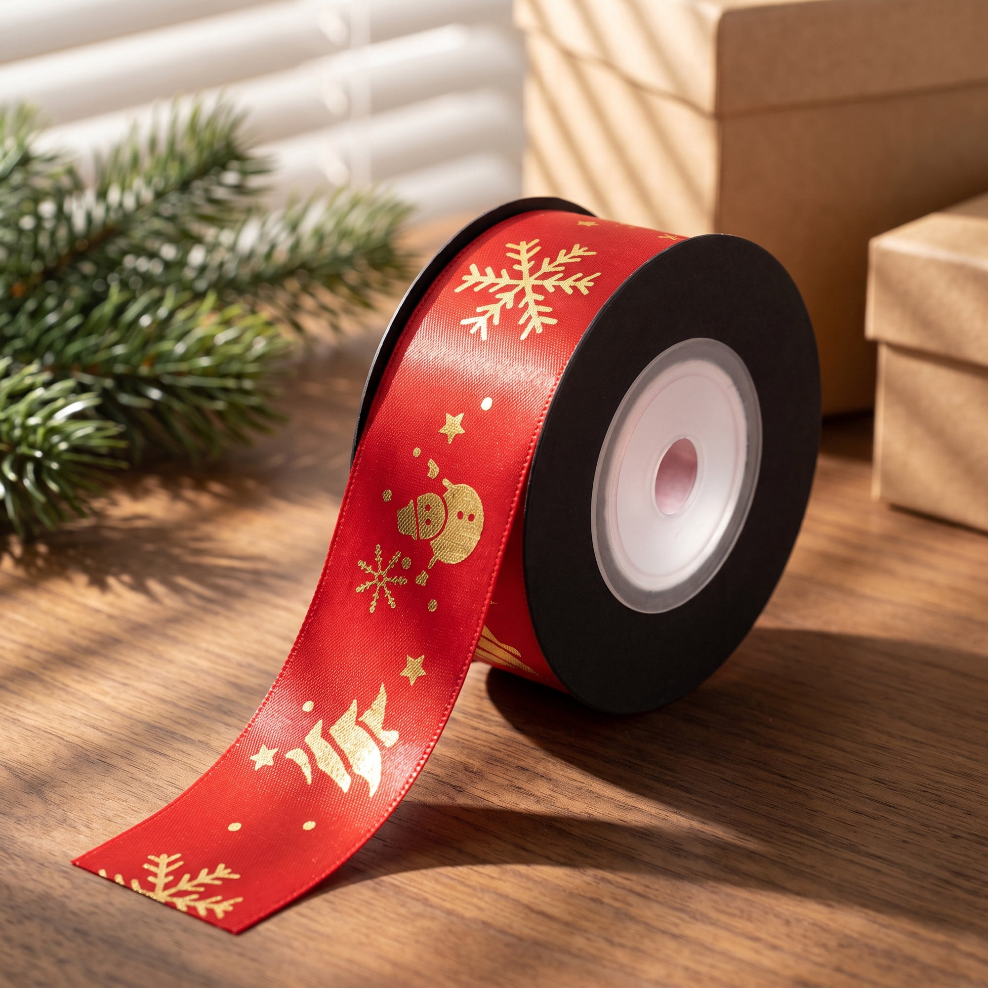 Unique Bargains Premium Fabric Ribbon for Gift Wrapping Snowman Pattern 5.5 Yard