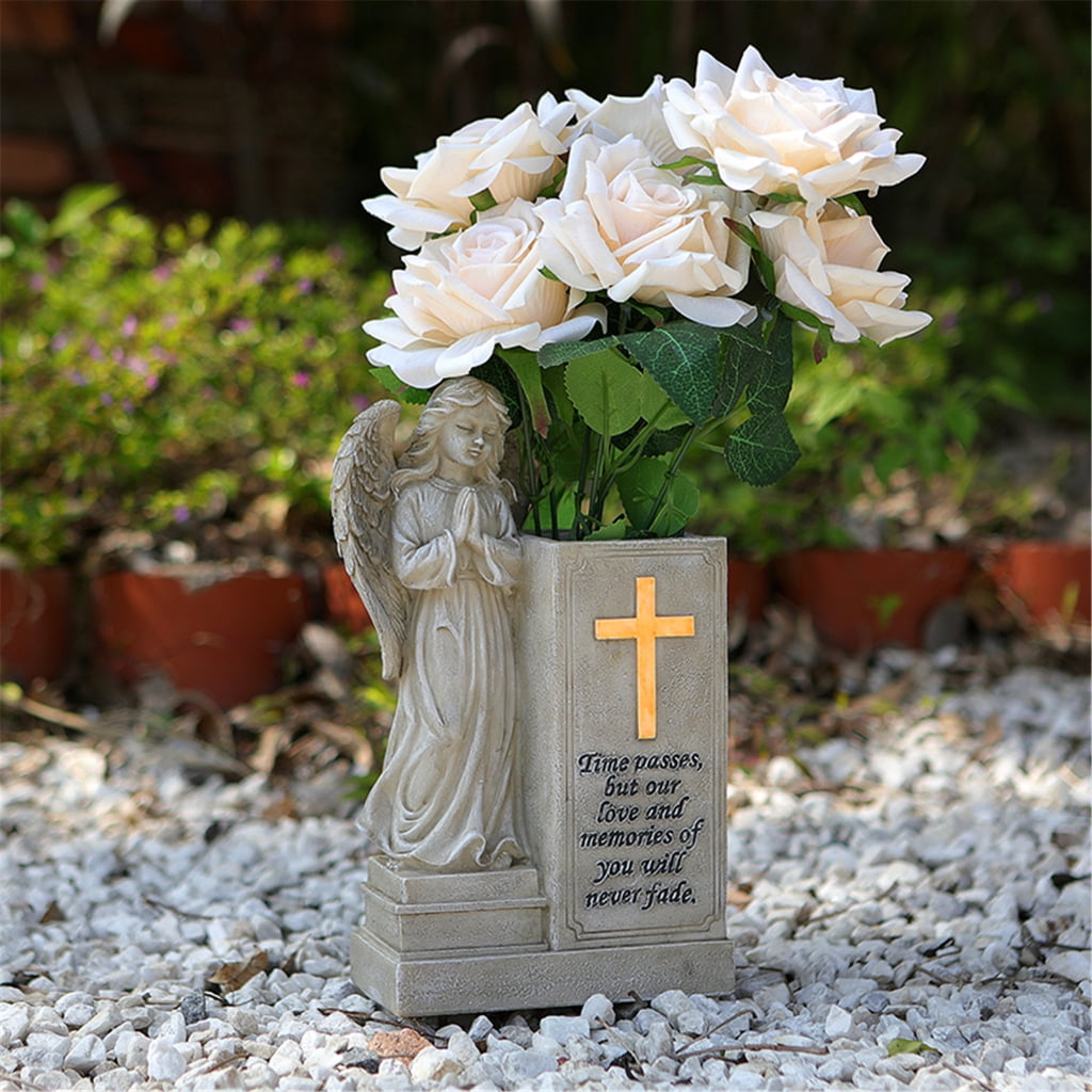 Angel Statue Garden Decors Fluorescent Angel Figurines Resin Praying Angel Garden Memorial Sculptures Angel Sculptures