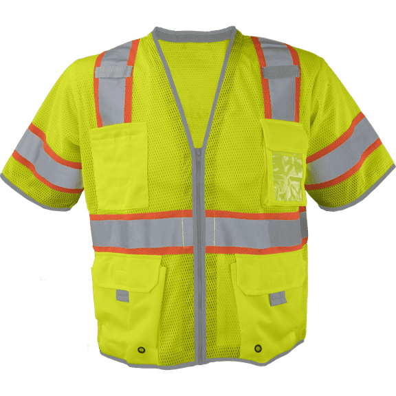 Ironwear 1299 Class 3 Polyester Mesh Safety Vest w/ Zipper, Radio Clips & Badge Holder