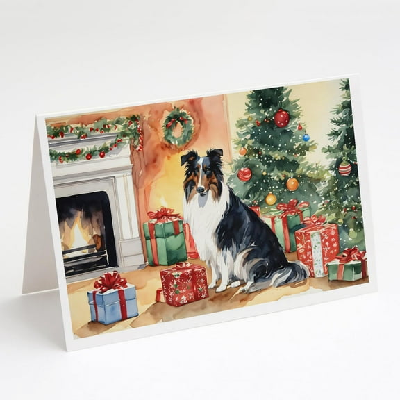 Collie Cozy Christmas Greeting Cards Pack of 8 7 in x 5 in