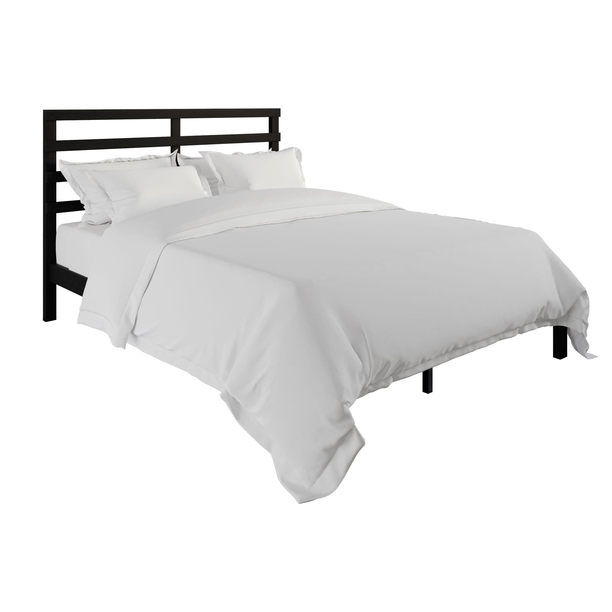 Home Design Winona Twin Wood Panel Bed Frame with Slatted Headboard and Sturdy Legs, Black, Easy Assembly