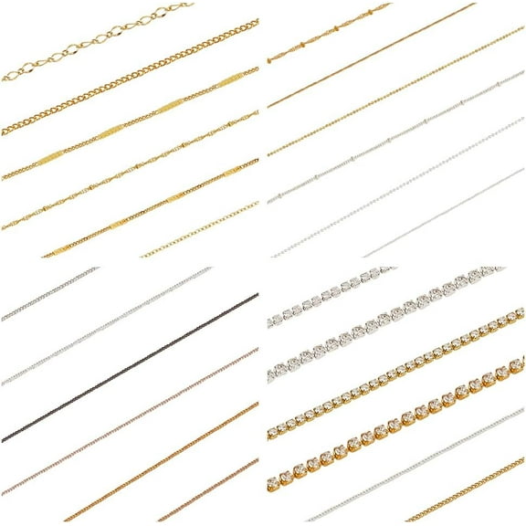 24 Strips Each with 6pcs Gold Nail Chains for Nail Art Gold Nail Charms Metal Nail Art Chains Punk Nail Studs Jewelry Accessories for Women Nail Art