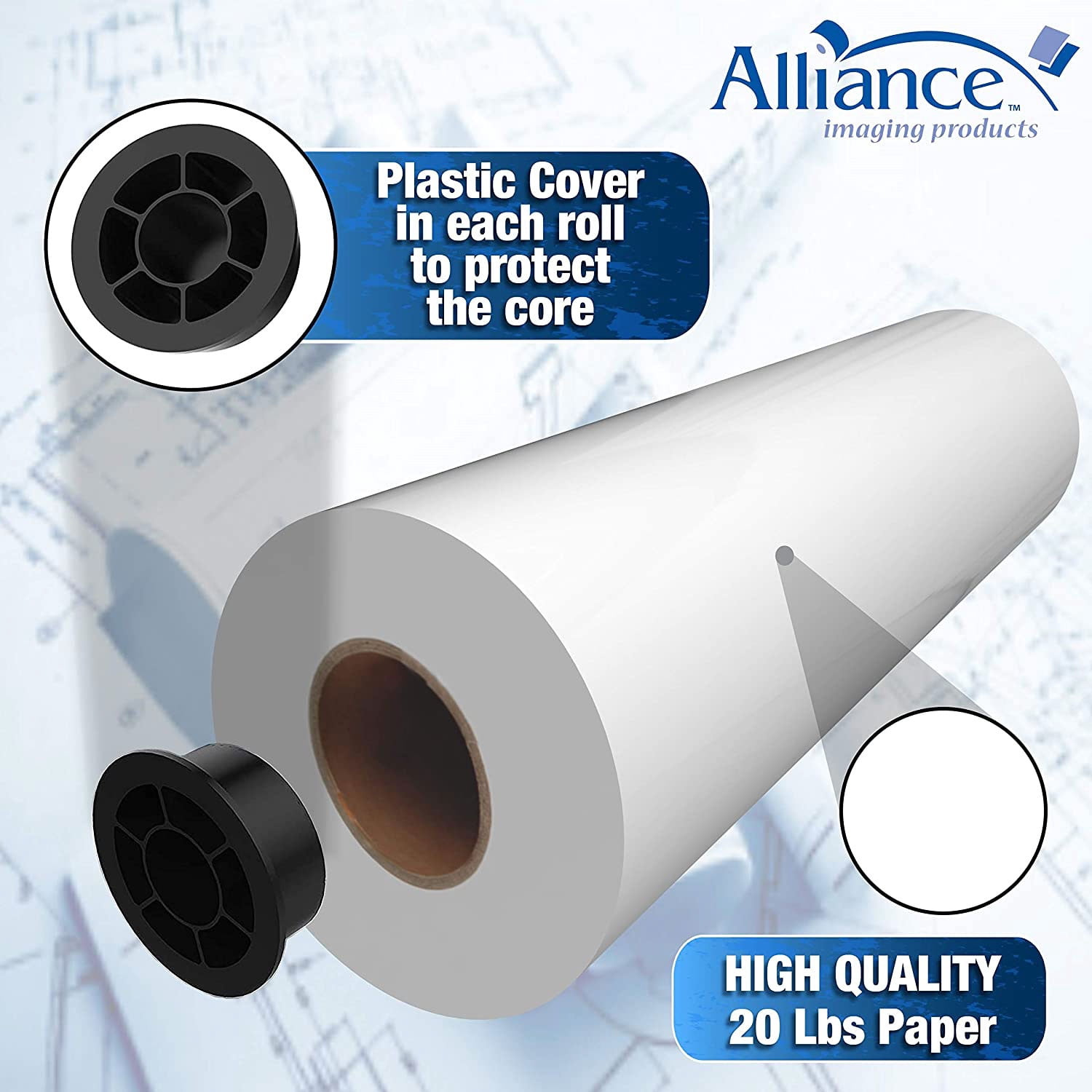 Alliance 24150 CAD 24 Inch x 150 Foot Bond Paper Roll w/ 2 Inch Core 4 Pack