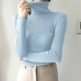 thumbnail image 2 of JGGSPWM Women's Turtleneck Long Sleeve Ribbed Knit Pullover Sweater with Slim Fit for Fall Sky Blue Free Size, 2 of 5