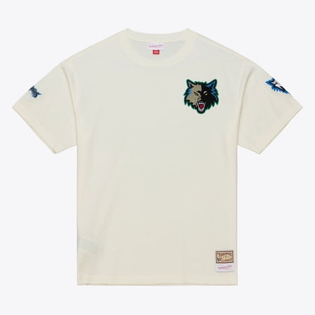 Men's Mitchell & Ness Cream Minnesota Timberwolves Hardwood Classics Chainstitch Premium T-Shirt