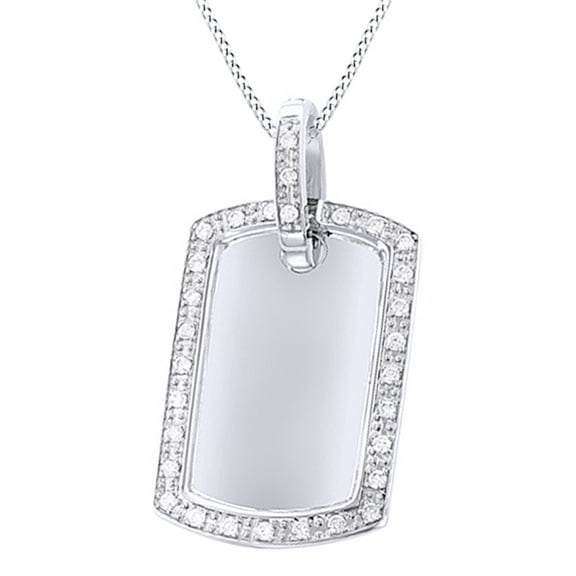 AFFY 0.70 Ct Round Cut Natural Diamond Dog Tag Pendant Necklace In 14K Solid White Gold