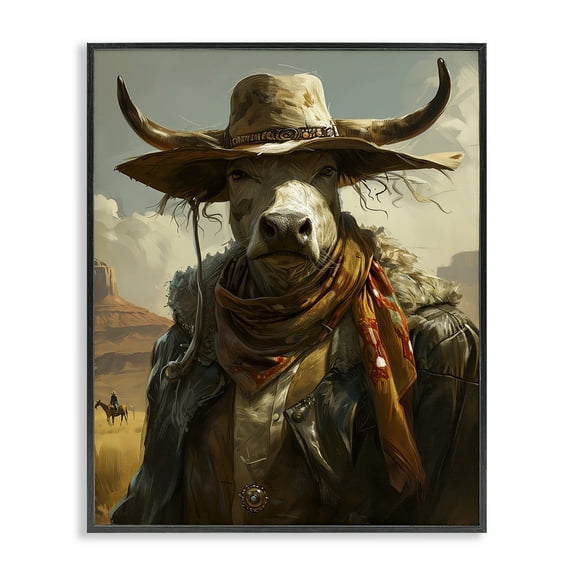 Stupell Industries Rustic Cattle Cowboy Novelty Painting Black Framed Art Print Wall Art, 11 x 14