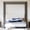 Black, variant on Wood Queen Size Canopy Platform Bed with Upholstered Headboard, Black Frame + White Fabric, 4-Poster Design, No Box Spring Needed, for Bedroom