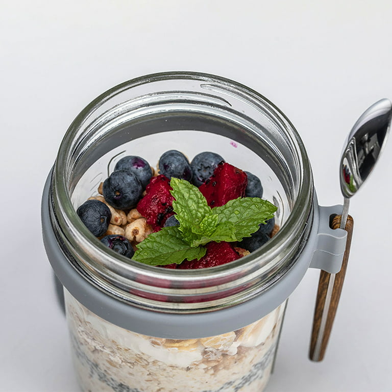 Overnight Oats Jars with Lid and Spoon, 12oz Large Capacity