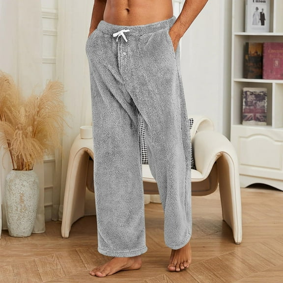 LpwkSSA Men's Fleece Lined Pants Fashion Cargo Hiking Drawstring Joggers Pants Workout Sweatpants Straight Leg Cargo Pants with Pockets Gray L