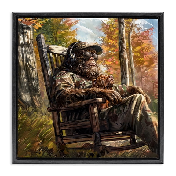 Mythical Creature with Headphones Black Framed Floater Canvas Wall Art, design by Jim Baldwin