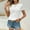 White, variant on YHAJDS Short Sleeve Shirts for Women Solid Color Lace Round Neck Loose Fit Casual Top