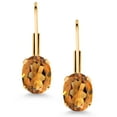 thumbnail image 2 of Gem Stone King Orange Red Madeira Citrine Yellow Gold Plated Leverback Earrings for Women (1.40 Cttw, Gemstone Birthstone, Oval 7X5MM), 2 of 4