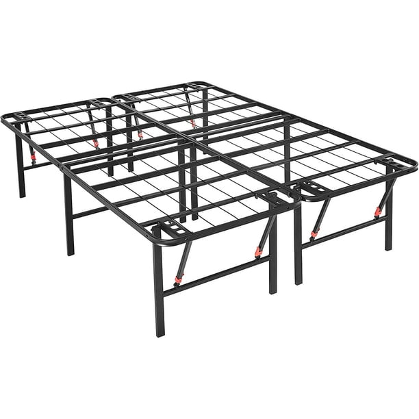 Foldable Metal Platform Bed Frame with Tool Free Setup, 18 Inches High, Full, Black