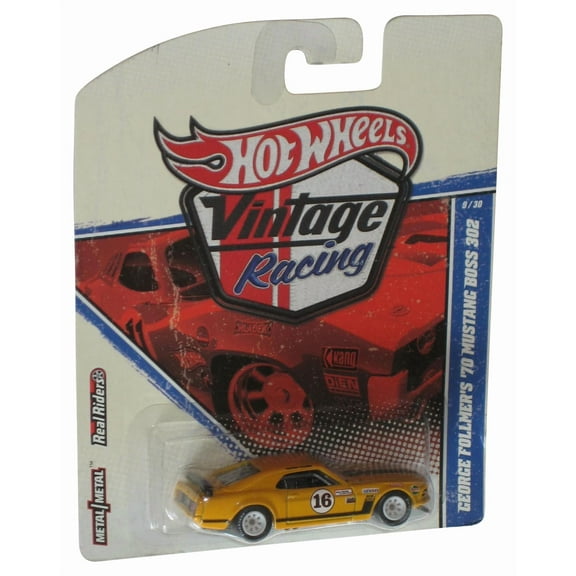 Hot Wheels Vintage Racing (2010) Yellow Geroge Follmer's '60 Mustang Boss 302 Real Riders Toy Car 9/30