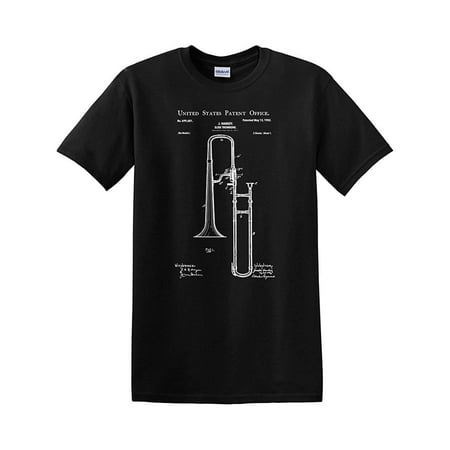 Trombone Patent Music Musician Brass Band Orchestra Marching Jazz Vintage Retro Classic Instrument Mens Graphic Tee Adult