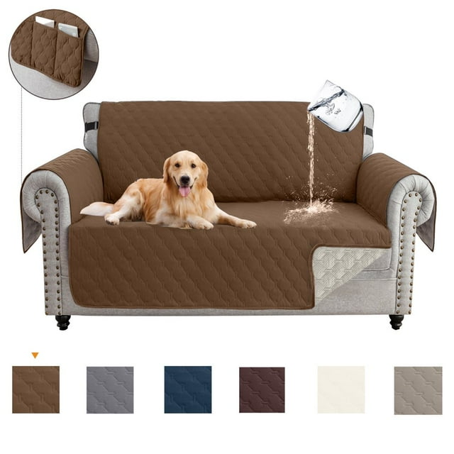CHUANK 100% Waterproof Couch Covers Non-Slip Sofa Cover with Elastic Straps&Silicone Backing Furniture Protector Covers Sofa Slipcovers for Kids Pets Dogs Gray Sofa (Three-couch Sofa)