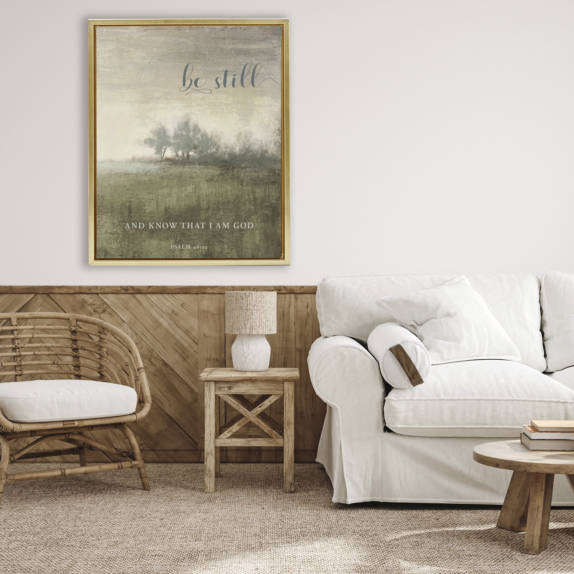 Stupell Industries Be Still Psalm 46:10 Gold Framed Floater Canvas Wall Art, design by Michael Marcon