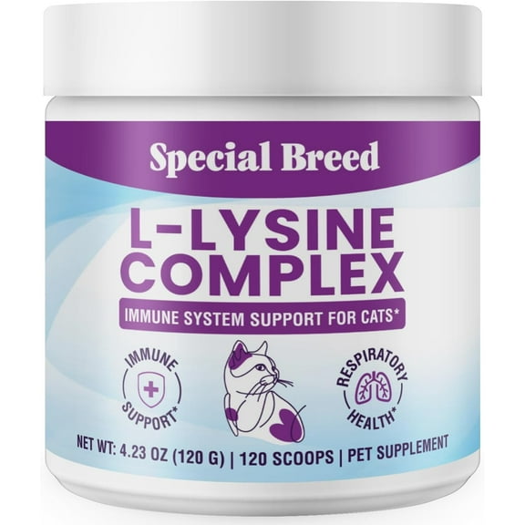 L-Lysine for Cats and Kittens – Cat Supplement for Immune, Respiratory & Eye Support – Lysine Powder with Prebiotics, Bone Broth, Krill, & DMG for Sneezing, Vision, Immunity – 120 Scoops