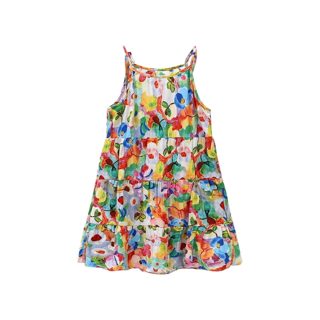 Robe d'Été 2025 pour Filles en Pur Coton à Imprimé pour Enfants de 1 à 17 Ans, Robe Florale Mode, Robe à Bretelles pour Enfants, Robe Décontractée