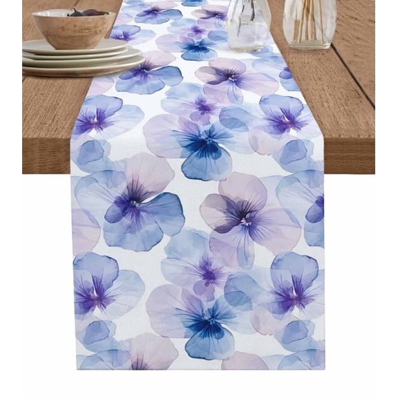 Ldtrchee Purple Blue Spring Floral Table Runner 72 Inches, Summer Botanical Bed Runner Dresser Scarves Tabletop for Indoor Outdoor Parties/Ceremony/Banquet, 13" x 72"