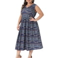 thumbnail image 2 of DARING DIVA Women's Plus Summer Boho V Neck Sleeveless Midi Dress 1X Navy Blue, 2 of 6