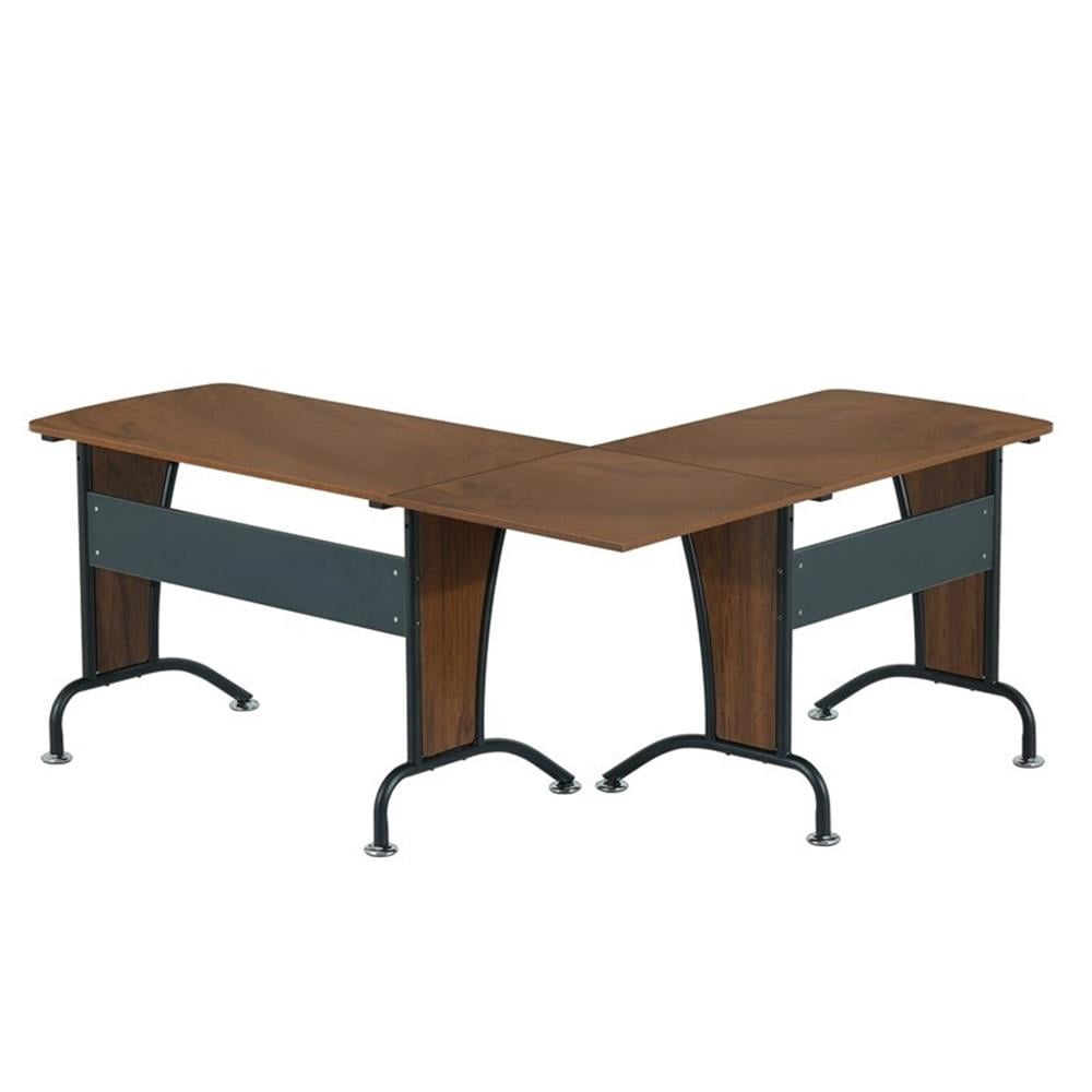 Scranton & Co Wood and Metal L-Shaped Computer Desk in Mahogany