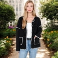 thumbnail image 3 of Women's Button Front Knit Cardigan with Contrast Stitching and Front Pockets- Medium, Black, 3 of 6