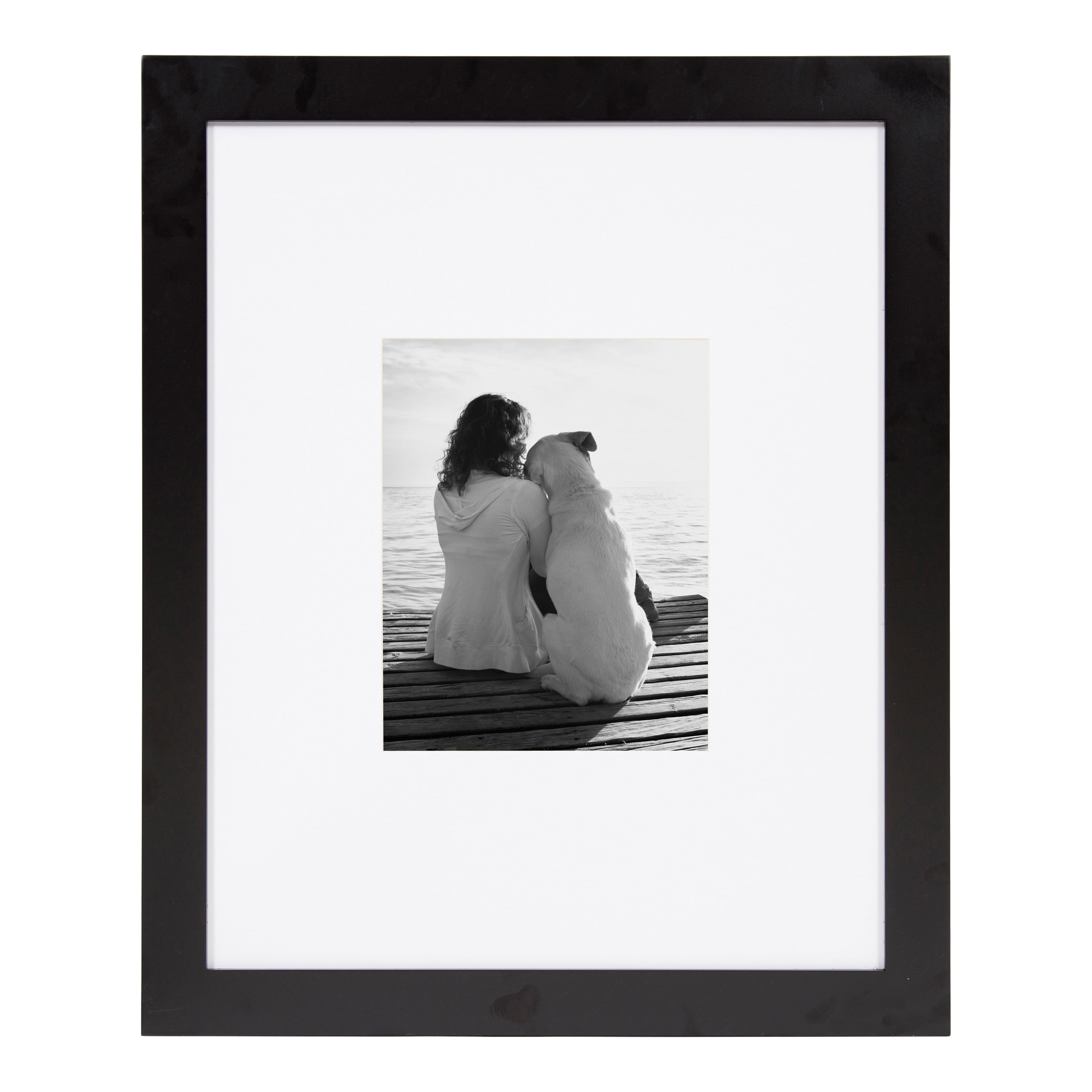 DesignOvation Museum Wooden Traditional Picture Frame Set with Mats for Customizable Wall Display, 16x20 matted to 8x10, Black, 2 Pack