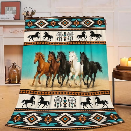 Verolix Soft Plush Throw Blanket, Western Horse Pattern Fleece Throw, Lightweight Cozy Decorative Blanket for Sofa Couch Bed, 40 x 50 Inches