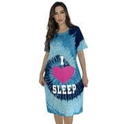 Just Love Short Sleeve Nightgown / Night Shirts Sleep Dress for Women (Tie Dye Blue Swirl Screen, Medium)