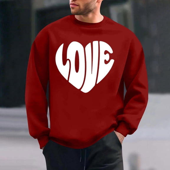 ATENAR Mens Sweatshirts Spring Crewneck Sweatshirt Valentines Day Printed Long Sleeve Red XL