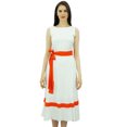 thumbnail image 3 of Bimba Womens Mid-Calf Length Summer Shift Dress Plain Ruffled Bottom With Fabric Belt, 3 of 8
