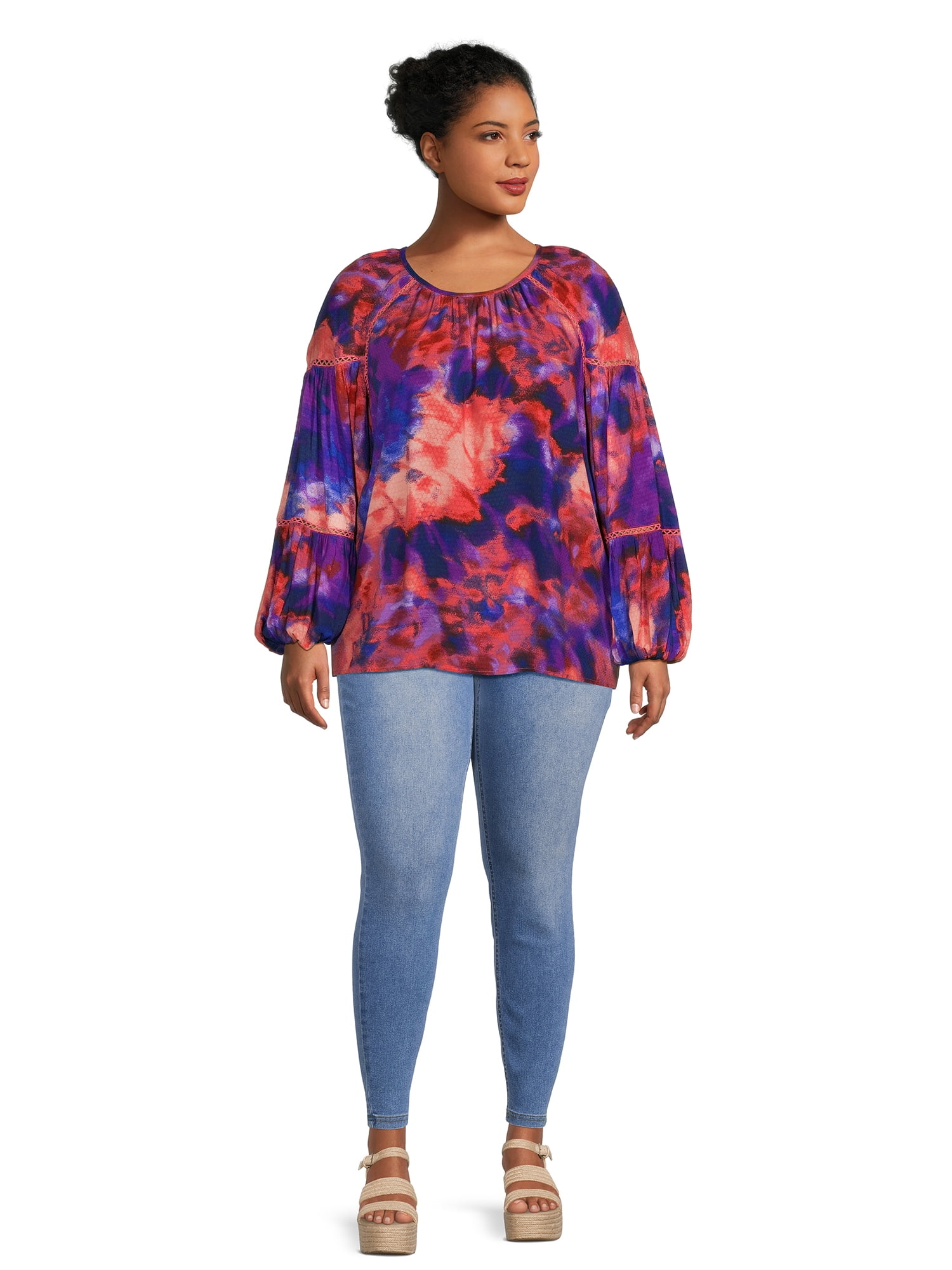 Terra & Sky Women's Plus Size Balloon Sleeve Top