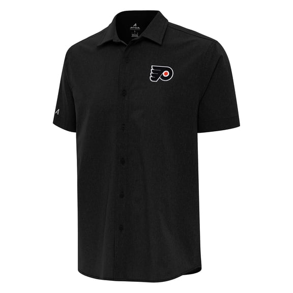 Men's Antigua  Black Philadelphia Flyers Activate Woven Short Sleeve Button-Up Shirt