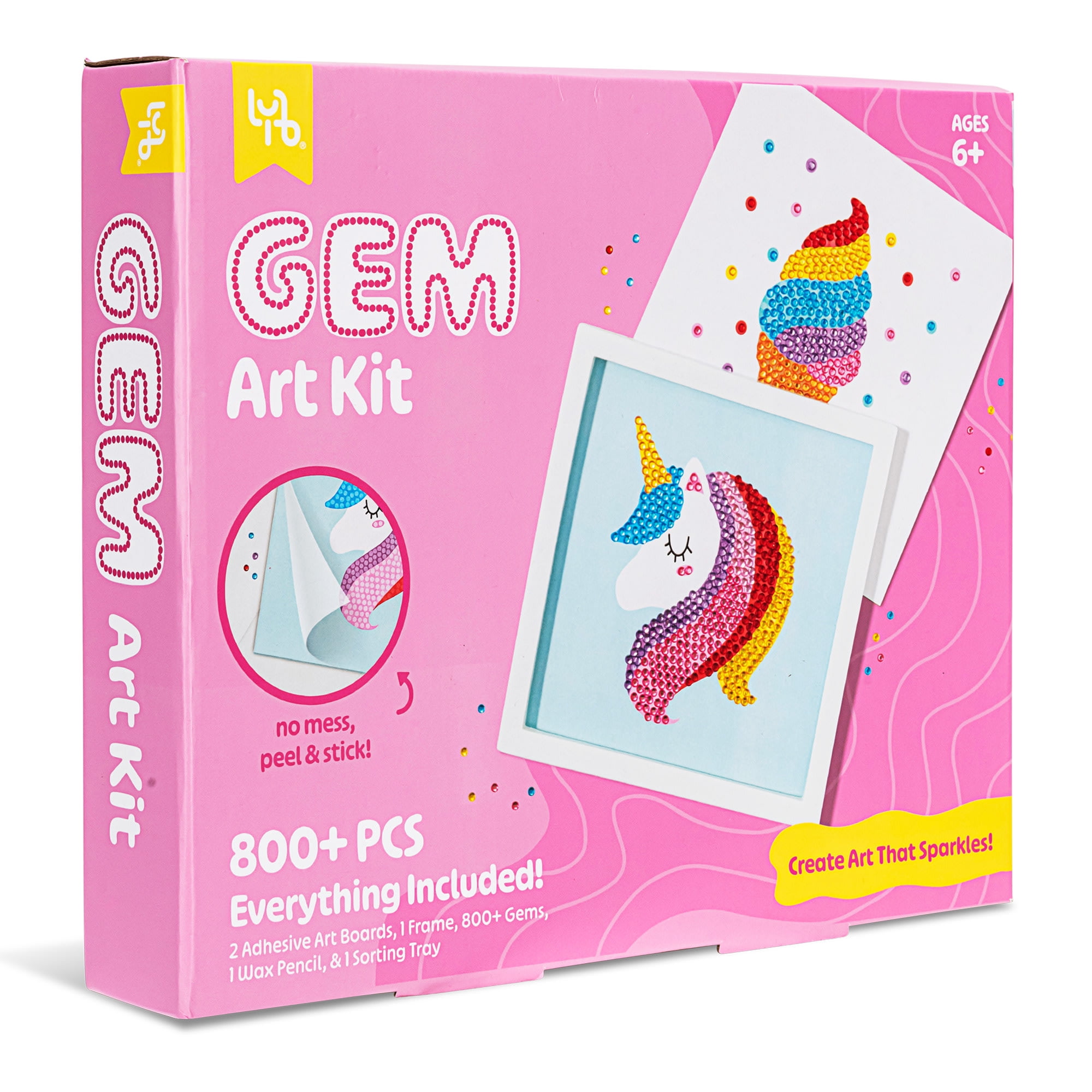 Little Yellow Bicycle: Ice Cream & Unicorn Gem Art Kit- 800+ pc Set, DIY Craft Project, Create Art That Sparkles, No-Mess Peel & Stick, Kids Ages 6+
