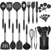 Silicone Cooking Utensil Set, Non-Stick Kitchen Utensil 24 Pcs Cooking Utensils Set, Heat Resistant Cookware, Silicone Kitchen Tools Gift with Stainless Steel Handle (Khaki-24pcs)