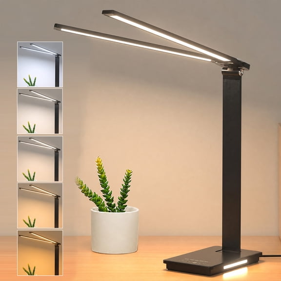 Gaormii LED Desk Lamp Touch Control Metal Desk Light with USB Charging Port, 3 Color Modes 5 Brightness Levels Dimmable Home Office Desktop Lamp for Reading, Studying, Working, College Dorm, Black