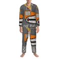thumbnail image 3 of Logiee I Like Big Digger Print Mens Long Sleeve Pajama Set,Notched Collar Pajamas for Men, Men's Sleepwear,Mens Sleepwear with Pockets & Button Down-Medium, 3 of 7