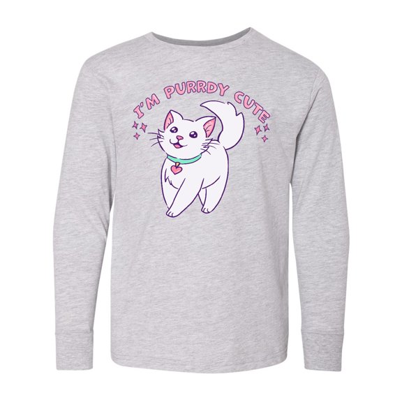 Inktastic I'm Purrdy Cute White Kitty Cat Long Sleeve Youth T-Shirt
