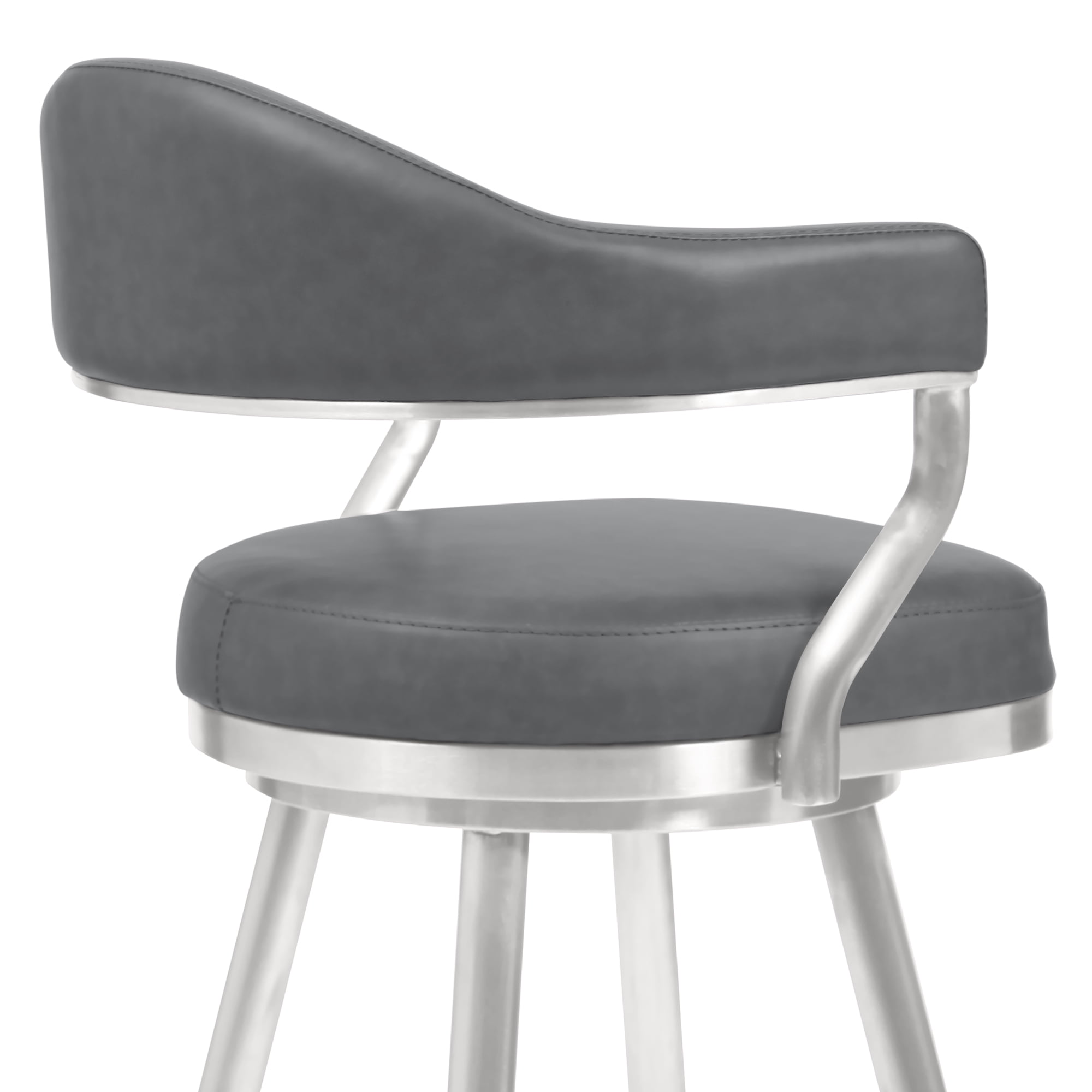 Armen Living Indoor Amador 26" Counter Height Barstool in Brushed Stainless Steel and Vintage Gray Faux Leather