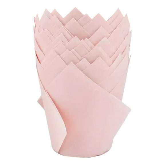 Tulip Cupcake Liners, 50Pcs Natural Muffin Liners for Baking, Durable Parchment Paper Cups Cupcake Wrappers, Greaseproof for Weddings Birthday Parties Anniversaries & Celebrations(Pink,3x2x4.7")