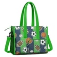 thumbnail image 2 of Teacher Tote Bag,Green Striped Sports Balls Pattern Teacher Utility Tote Bag,Large Work Tote Bags for Women with Multiple Pockets,Top Zipper Closure,13.8x10.6x6.7 Inch, 2 of 5