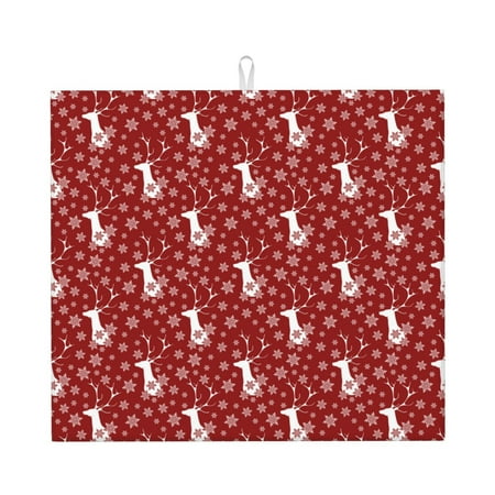 

Naloa Christmas Deer Head Dish Drying Mat for Kitchen Counter Heat Resistant Drainer Mats Absorbent Draining Mat Dish Rack Pad 16 x18