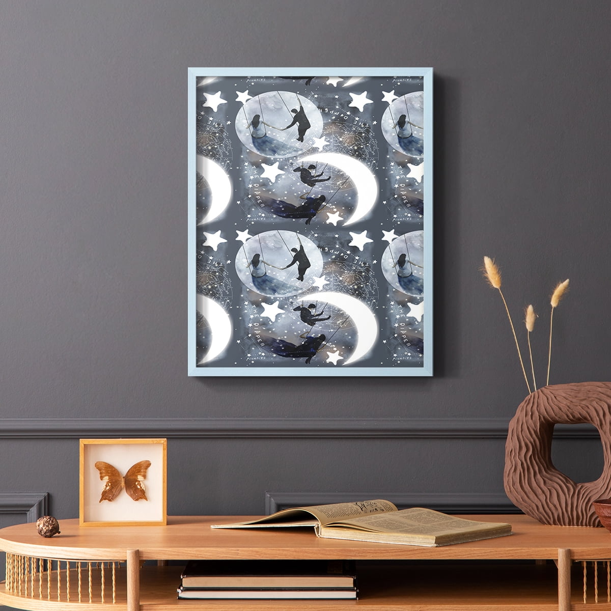 Celestial Love Collection E Framed Print in Blue Solid Wood Framed Print No Nail Hanging