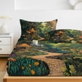 thumbnail image 6 of Twin Sze Fitted Sheet Set - Forest 2 Piece Bedding Sets 16" Deep Pocket Fitted Sheet with 1 Pillowcase, Vintage Cottage Mushroom Tree Floral Green Brushed Microfiber Hotel Luxury Bed Sheets, 6 of 9