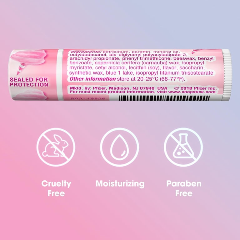 Chapstick Lip Moisturizer, Cotton Candy, 12-Pack Limited Edition Bulk Lip Balm, Fun & Yummy, 0.15 oz Ea
