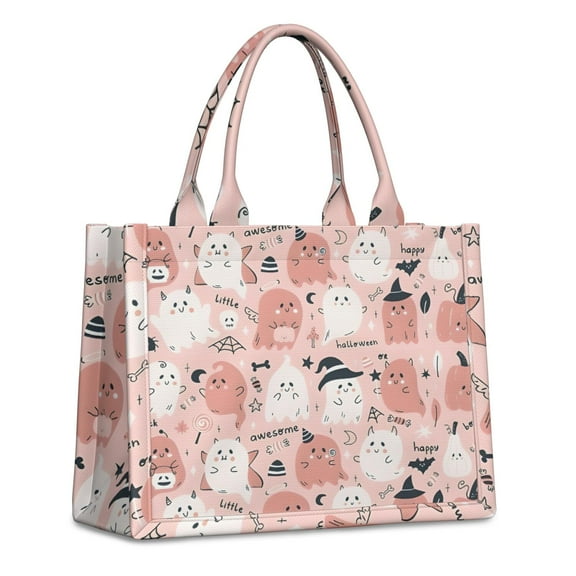 Large Capacity Tote Bag,Pink Hued Cute Halloween Ghosts Pattern Handbag Fashion Luxury Tote Bag,15.7"x13"x 5.1" Inches,Laptop Compatible