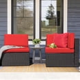 thumbnail image 5 of Devoko 2 Pieces Patio Sectional Set Outdoor Rattan Loveseat with Cushions & Red Pillow, Red, 5 of 7